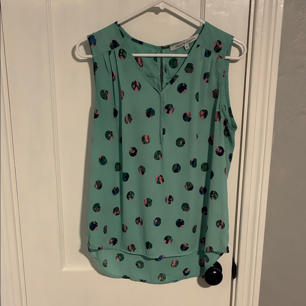 Collective Concepts Mint Green Polka Dot Sleeveless Blouse